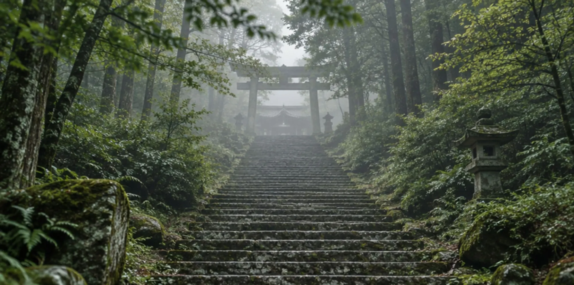 緑に囲まれた石段